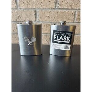 Set of Two Stainless Steel Flask 8 oz 5 in x 4 in x 1 in Drink Party Tardy Bar